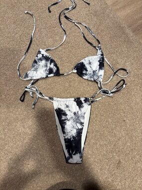 Black & White Tie-Dye String Bikini Set